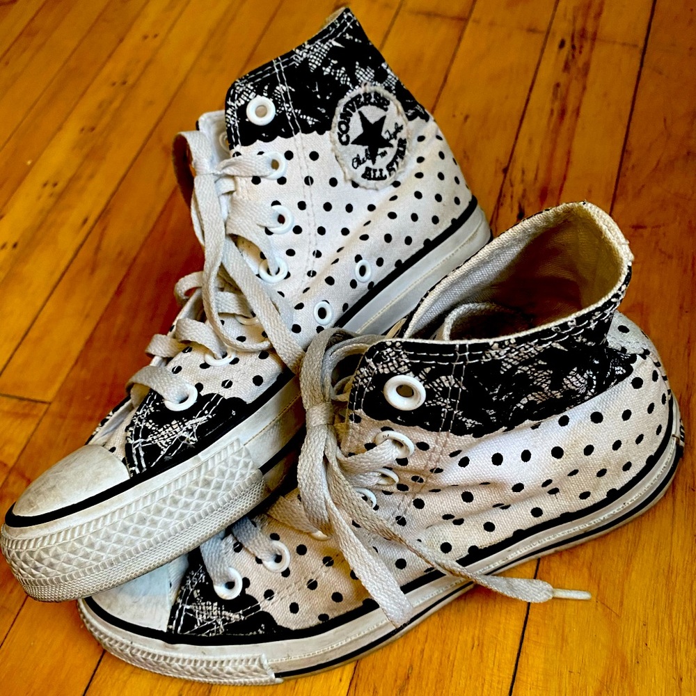 Converse size 3/5 black & white polka dot